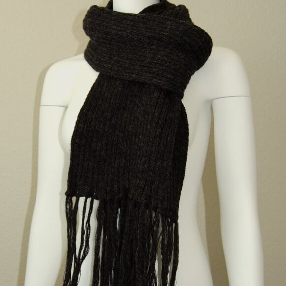 Rib Knit Scarf & Hat Set, Dark Charcoal Gray - Picture 11 of 11